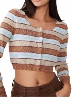 Cotton On Women's Cropped Set Up Stripe Cardigan Sweater